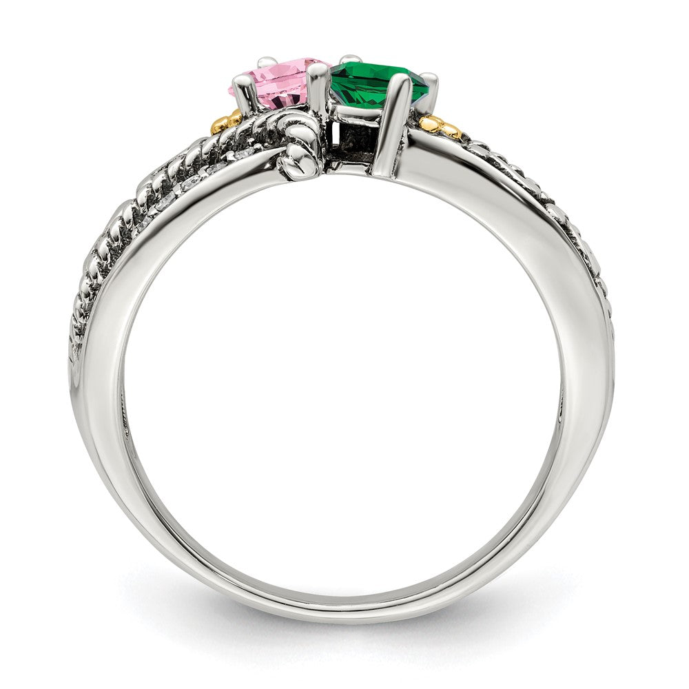 Sterling Silver Antiqued w/14k 2-stone w/Diamond Mother's Ring