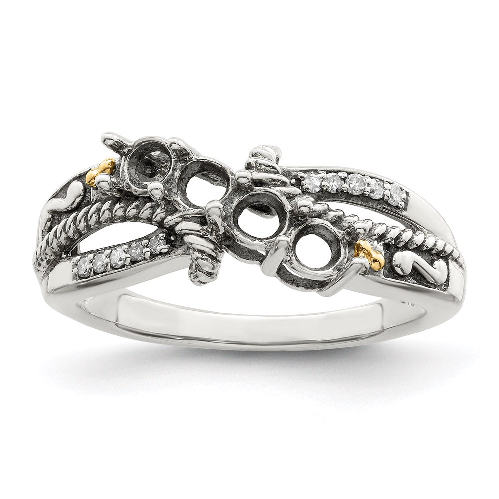 Sterling Silver Antiqued w/14k 4-stone w/Diamond Mother's Ring