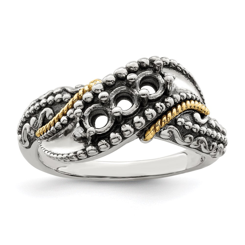 Sterling Silver Antiqued w/14k 3-stone w/Diamond Mother's Ring