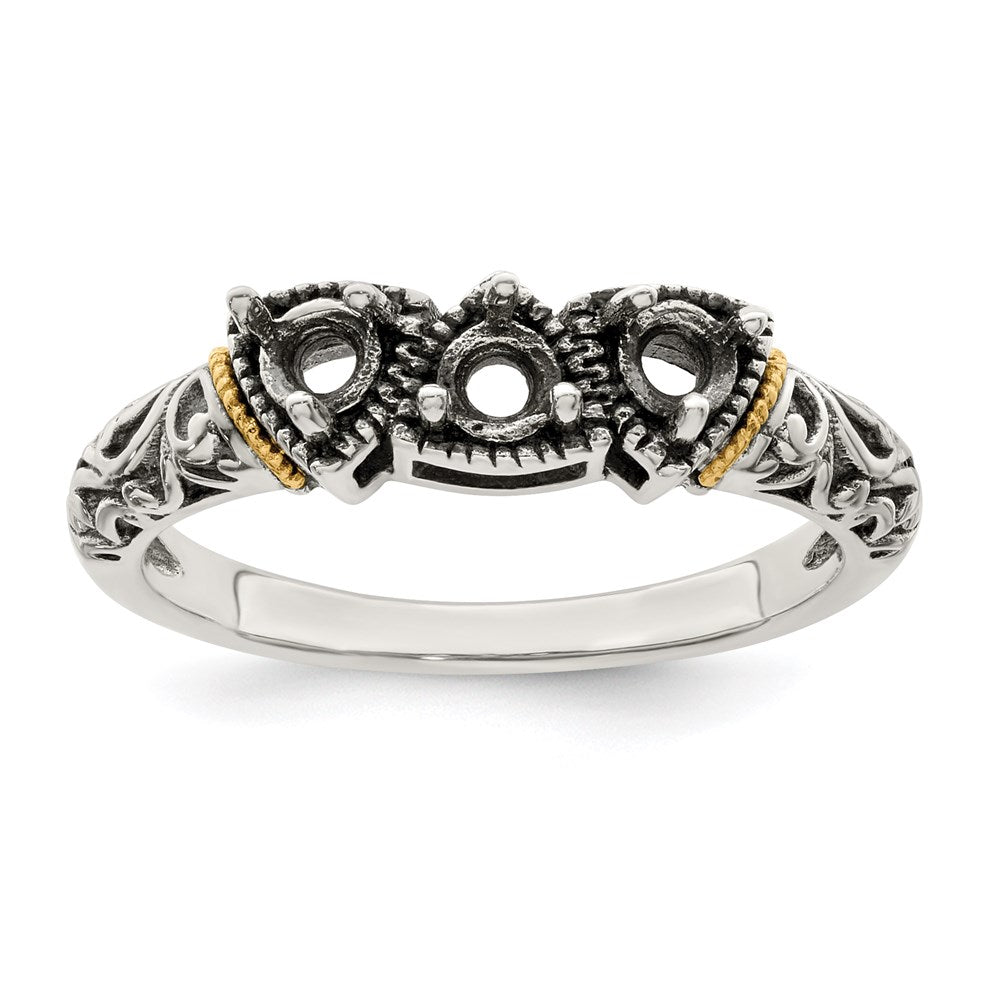 Sterling Silver Antiqued w/14k 3-stone Mother's Ring