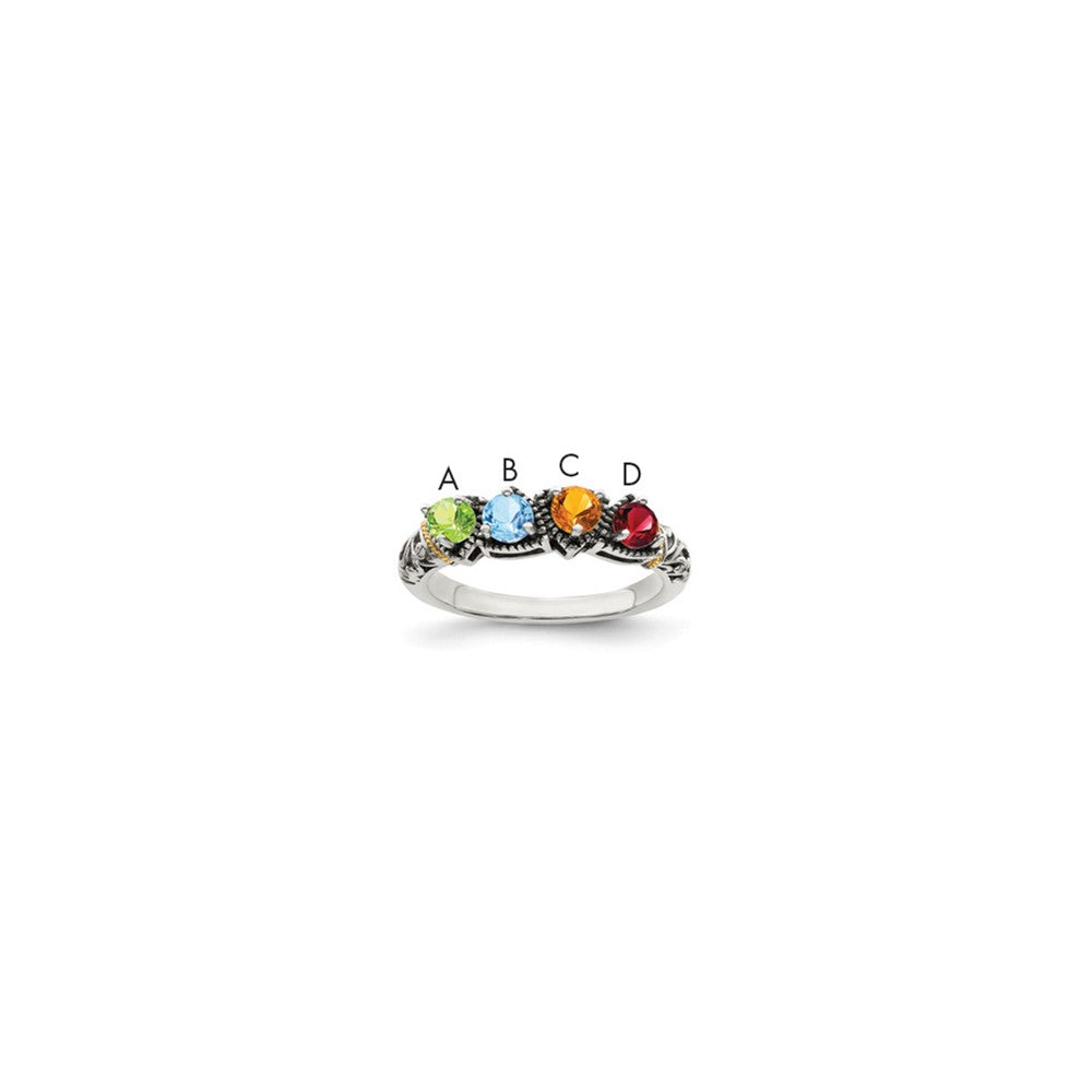 Sterling Silver Antiqued w/14k 4-stone Mother's Ring