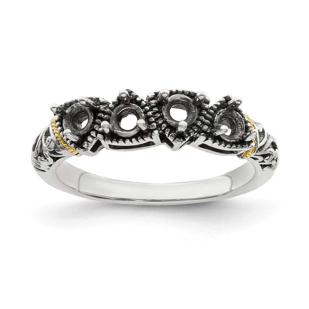 Sterling Silver Antiqued w/14k 4-stone Mother's Ring