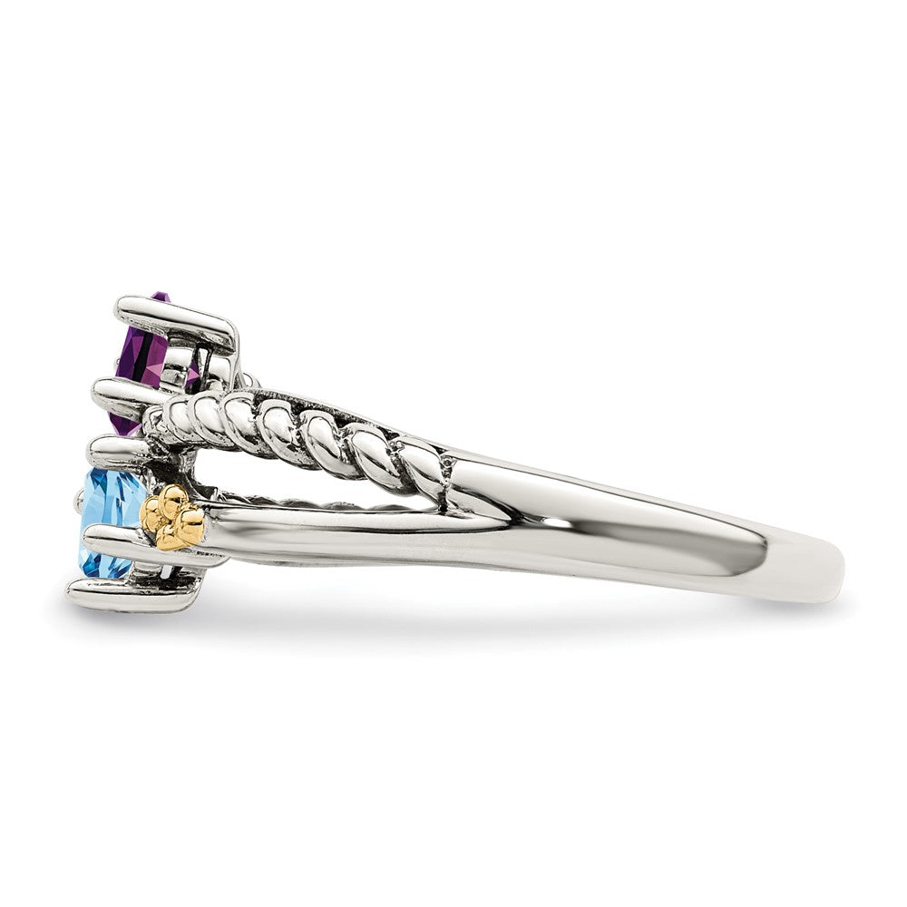 Sterling Silver Antiqued w/14k 2-stone Mother's Ring