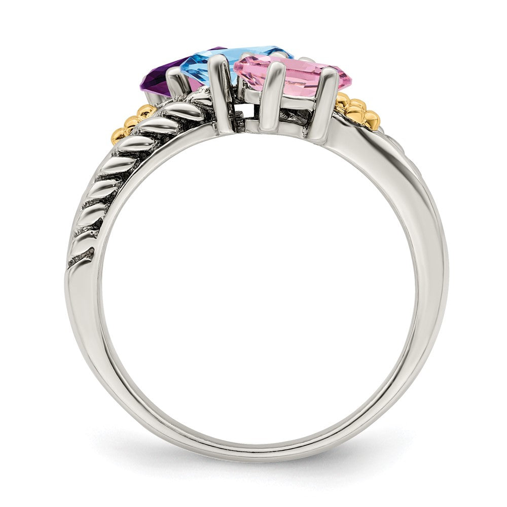 Sterling Silver Antiqued w/14k 3-stone Mother's Ring