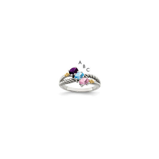 Sterling Silver Antiqued w/14k 3-stone Mother's Ring