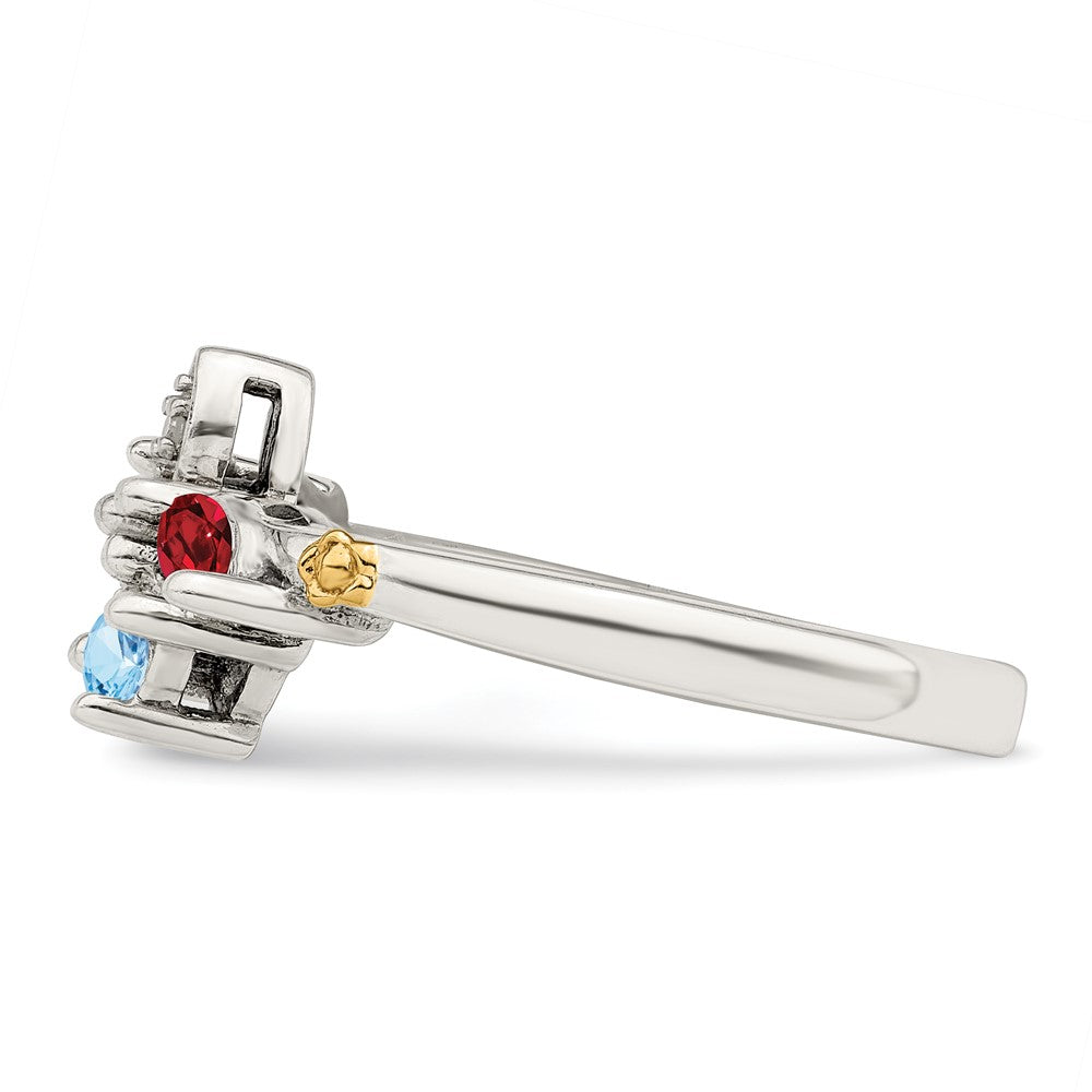 Sterling Silver Antiqued w/14k 3-stone w/Diamond Mother's Ring