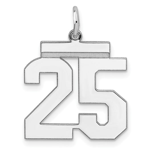 Sterling/Silver Rhodium-plated Polished Number 25 Charm