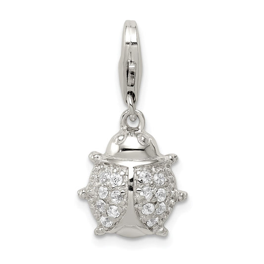 Sterling Silver Rhodium-plated CZ Bug Charm