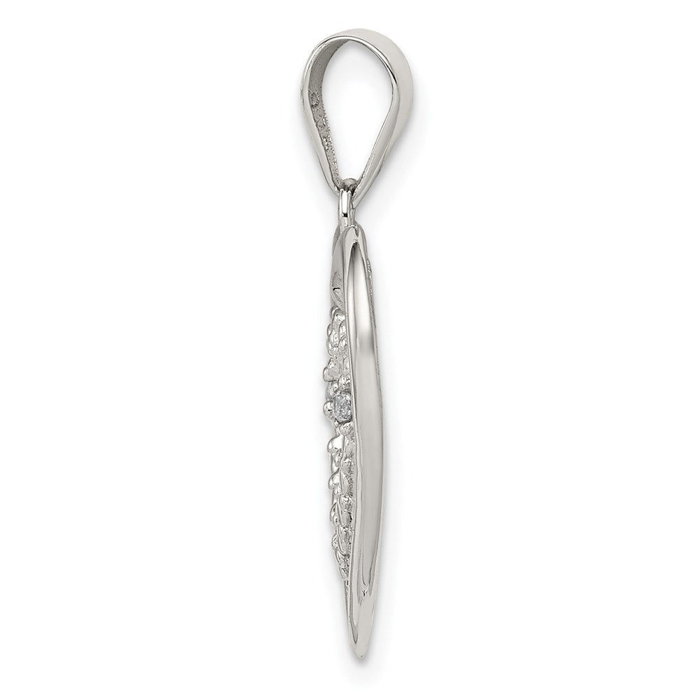 Sterling Silver Rhodium Plated Polished and CZ Double Heart Pendant