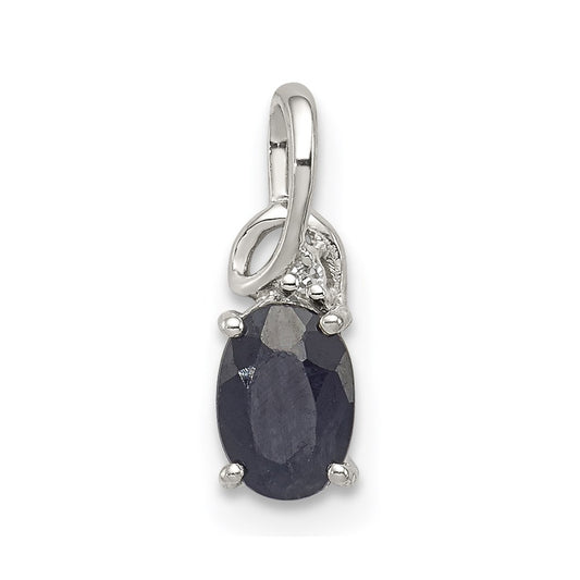 Sterling Silver Rhodium Plated Diamond & Sapphire Oval Pendant