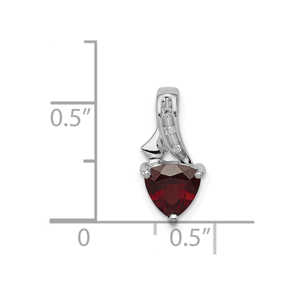 Sterling Silver Rhodium Plated Diamond and Garnet Trillion Pendant