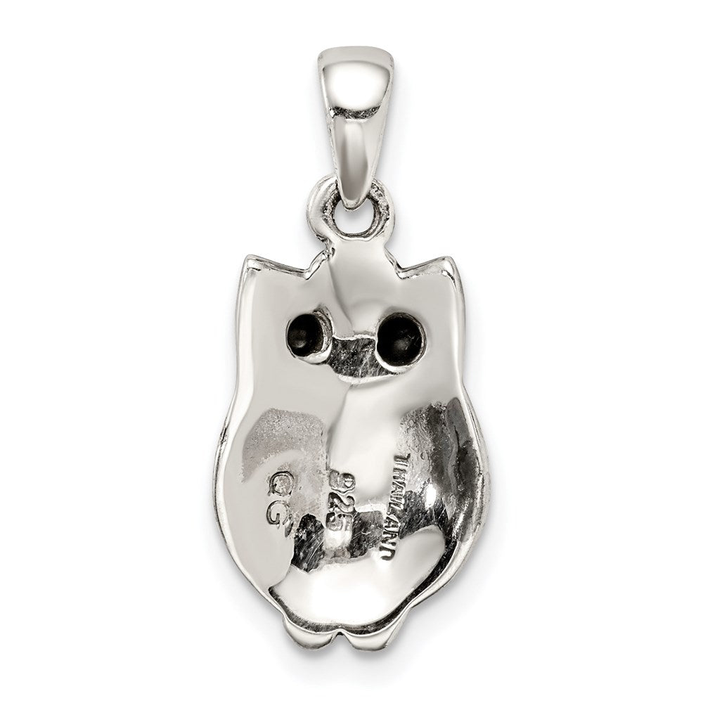 Sterling Silver Antiqued Marcasite and Black Agate Owl Pendant
