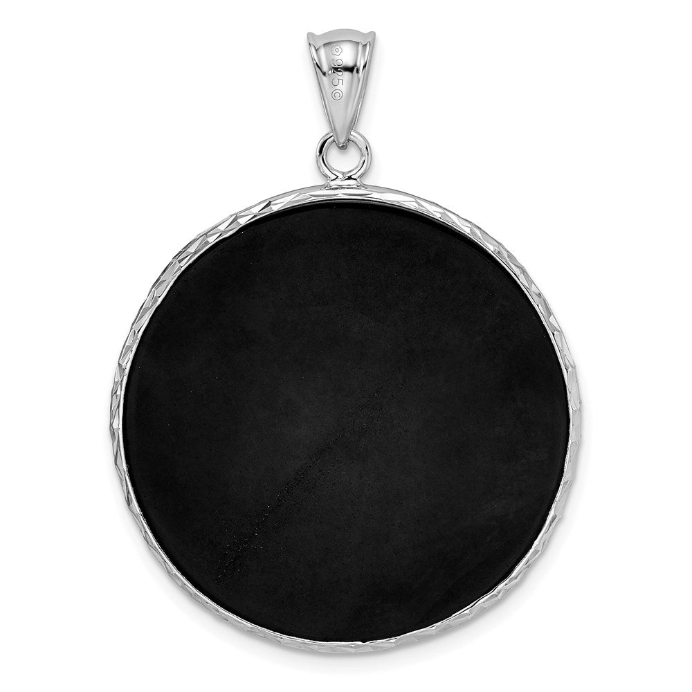 Sterling Silver Rhodium-plated Filigree Diamond Cut Starburst Onyx Circle Dangle Pendant