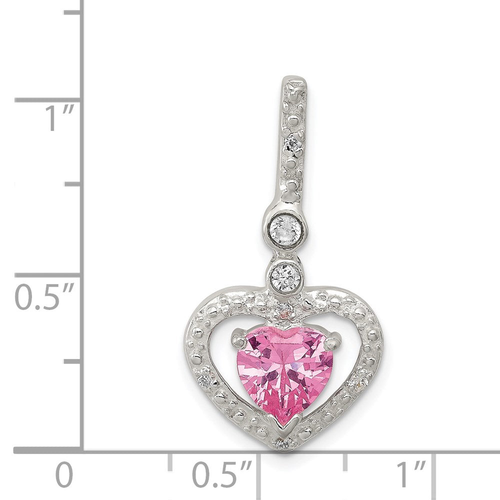 Sterling Silver Polished Clear CZ and Pink CZ Heart Slide Pendant