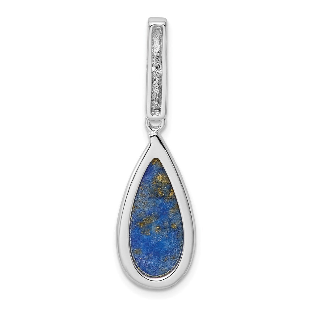 Sterling Silver Rhodium-plated Natural Lapis Teardrop Pendant