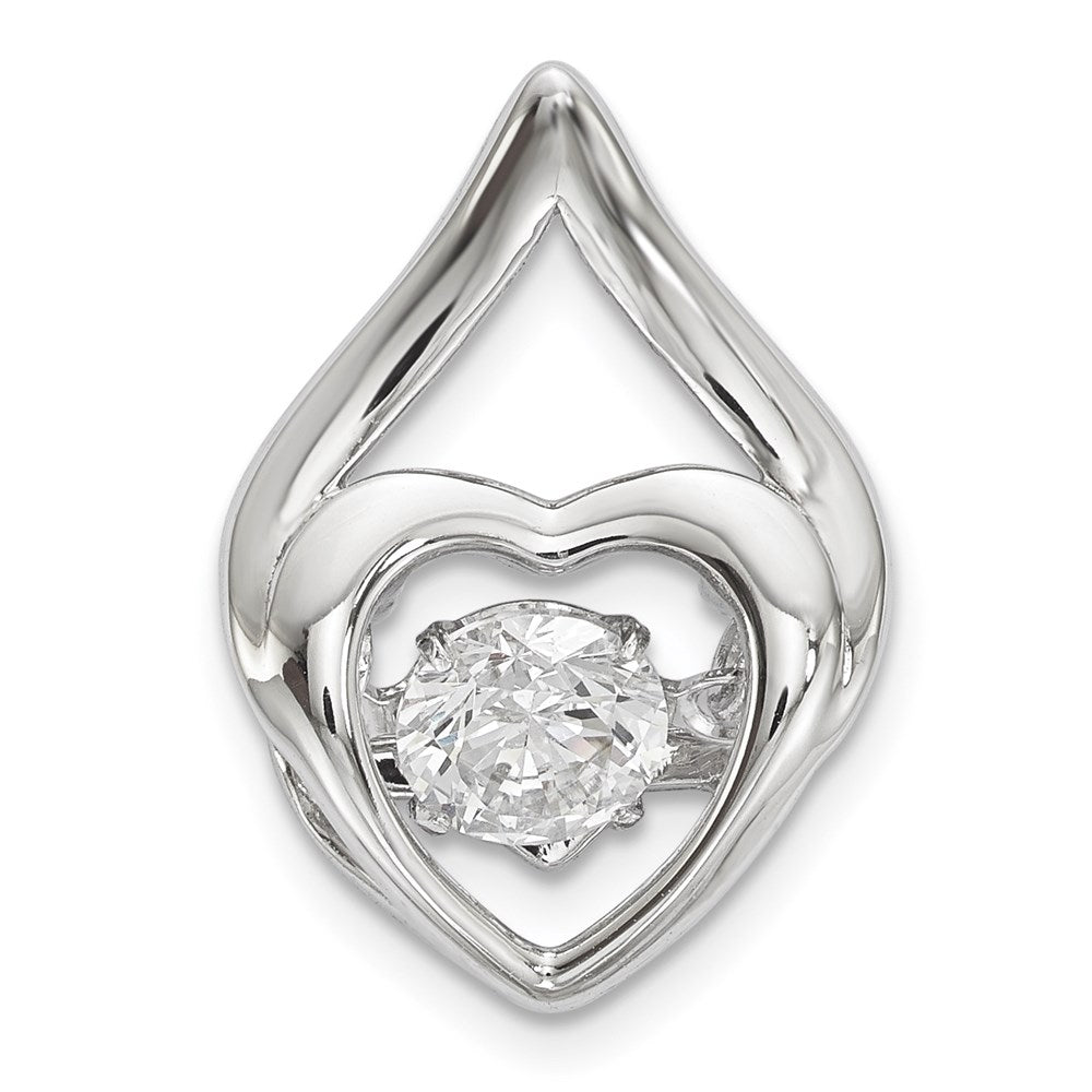 Sterling Silver Platinum Plated Vibrant CZ Heart Chain Slide