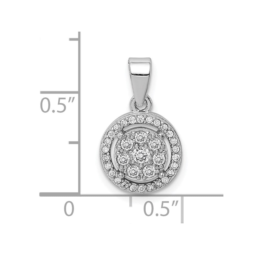 Sterling Silver Rhodium-plated Pave CZ Circles Pendant