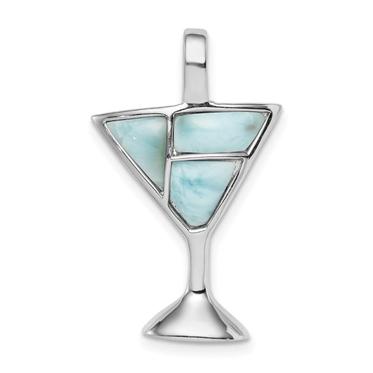 Sterling Silver Rhodium-plated Larimar Martini Glass Pendant