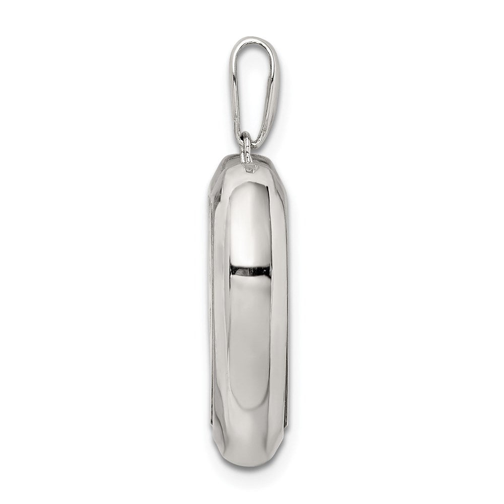 Sterling Silver Rhodium-plated CZ 19mm Heart Glass Pendant