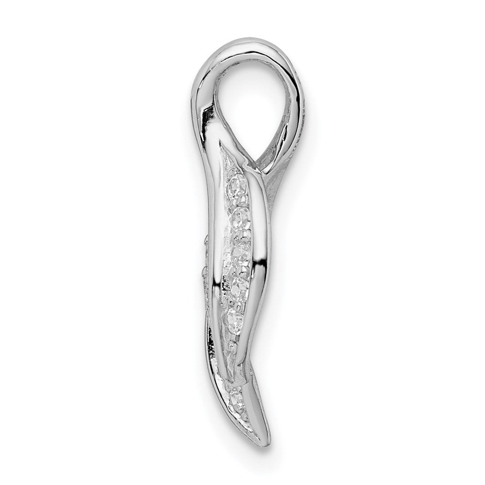 Sterling Silver Rhodium-plated CZ Leaf Slide
