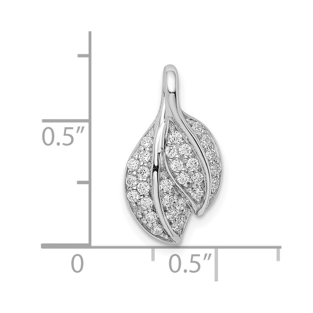 Sterling Silver Rhodium-plated CZ Leaf Slide