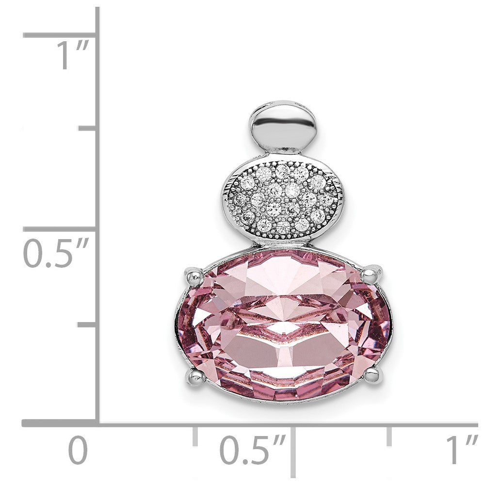 Sterling Silver Rhodium-plated Clear/Pink Crystal Oval Chain Slide