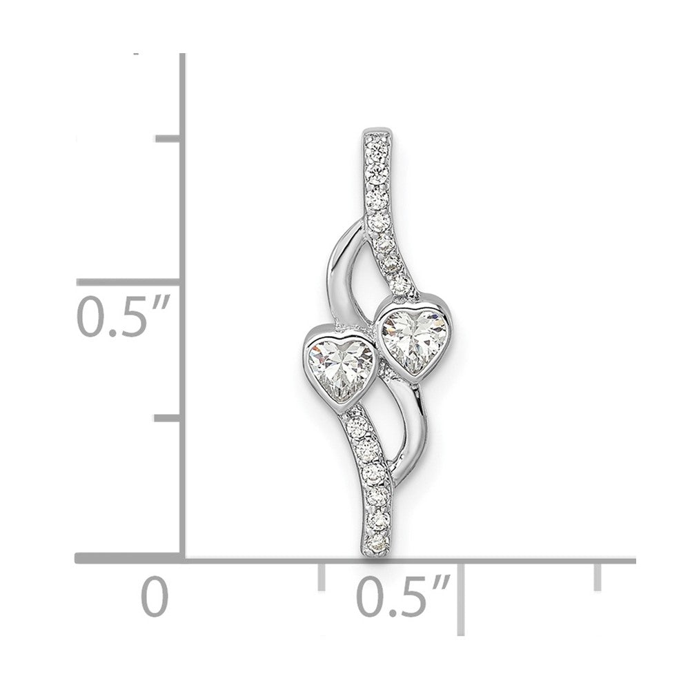 Sterling Silver Rhodium-plated Double Heart CZ Pendant