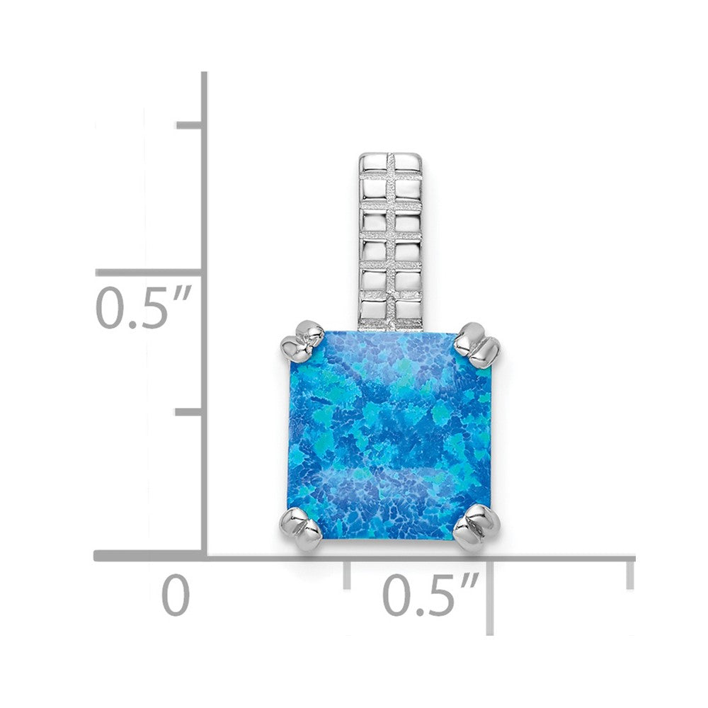 Sterling Silver Rhodium-plated Polished Square Blue Opal Pendant