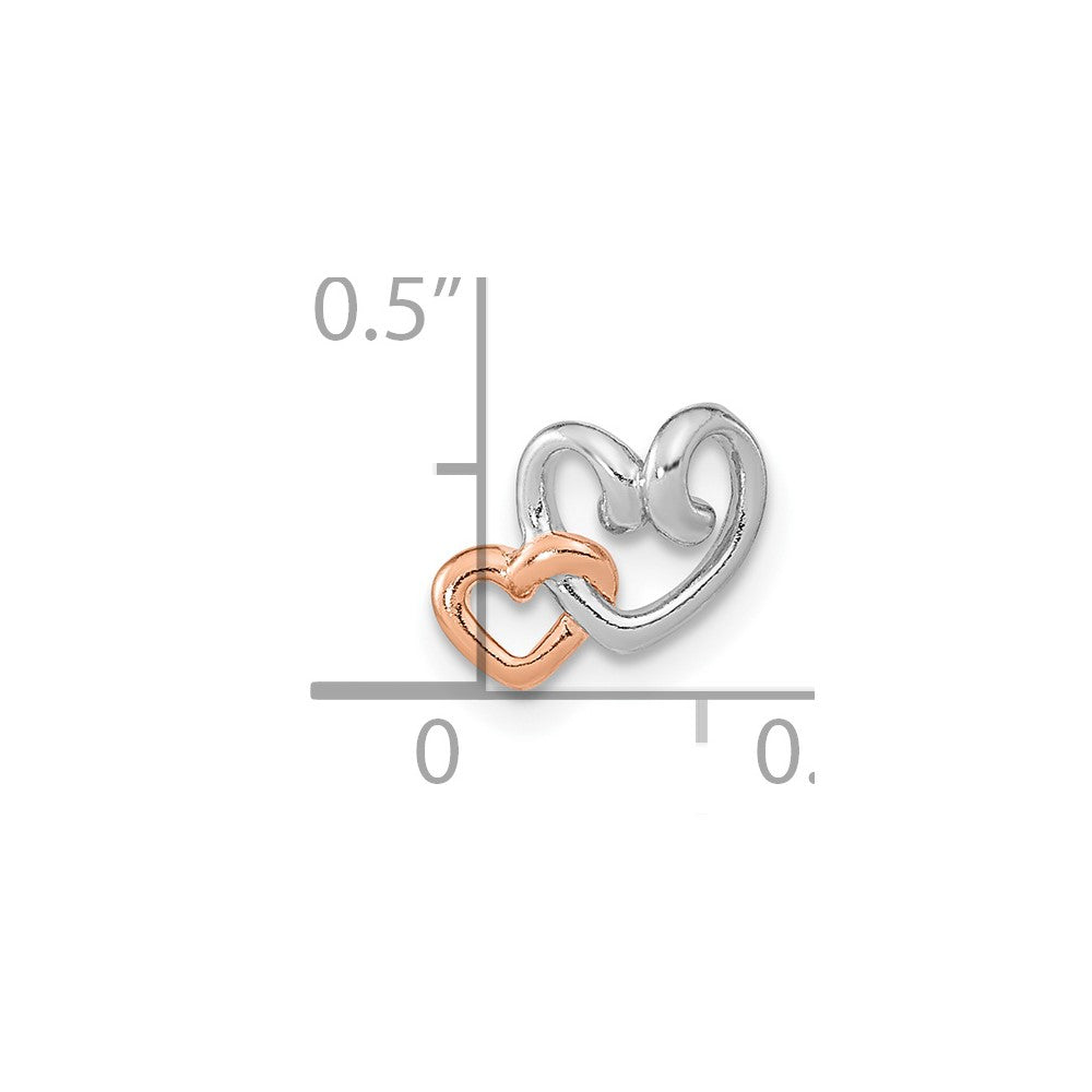 Sterling Silver RH-plated & Rose Gold-plated Double Heart Chain Slide
