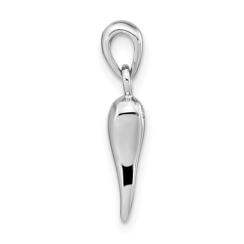 Sterling Silver RH-plated Polish CZ Italian Horn Pendant