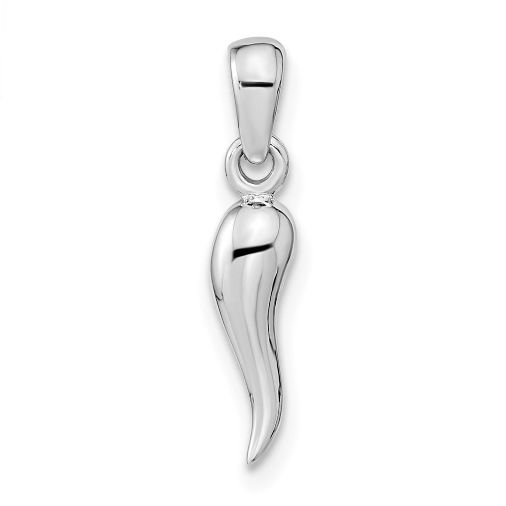 Sterling Silver RH-plated Polish CZ Italian Horn Pendant