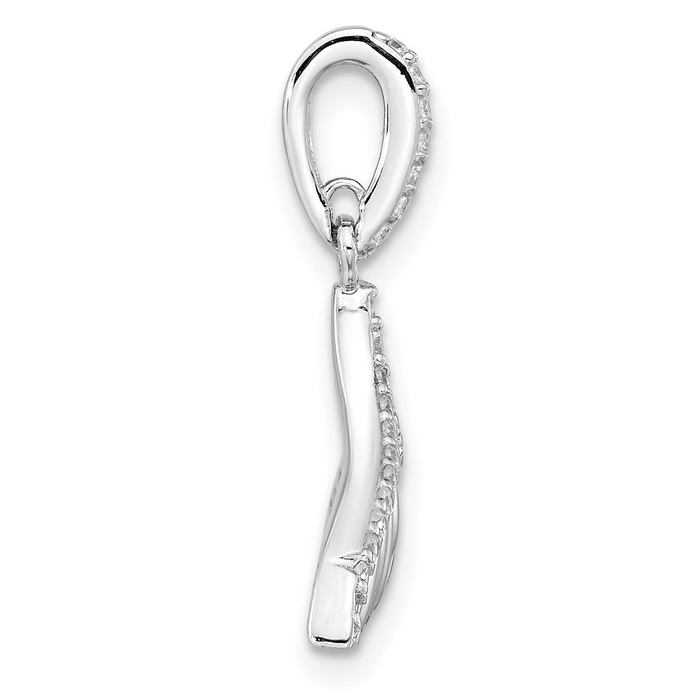 Sterling Silver Rhodium-plated CZ Textured Tail Pendant