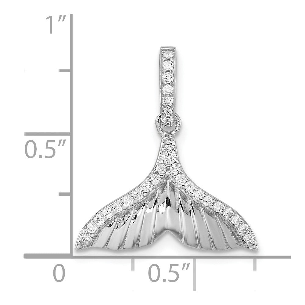 Sterling Silver Rhodium-plated CZ Textured Tail Pendant