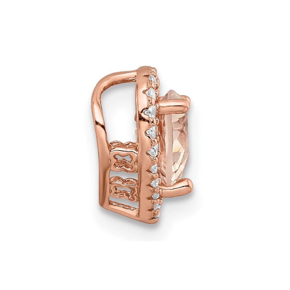 Sterling Silver Rose-tone Polished Pink & White CZ Heart Chain Slide