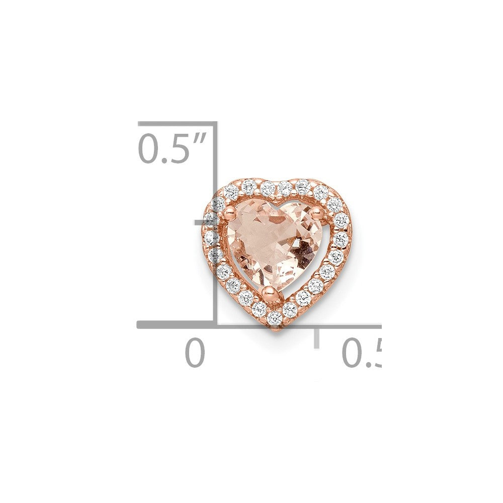 Sterling Silver Rose-tone Polished Pink & White CZ Heart Chain Slide