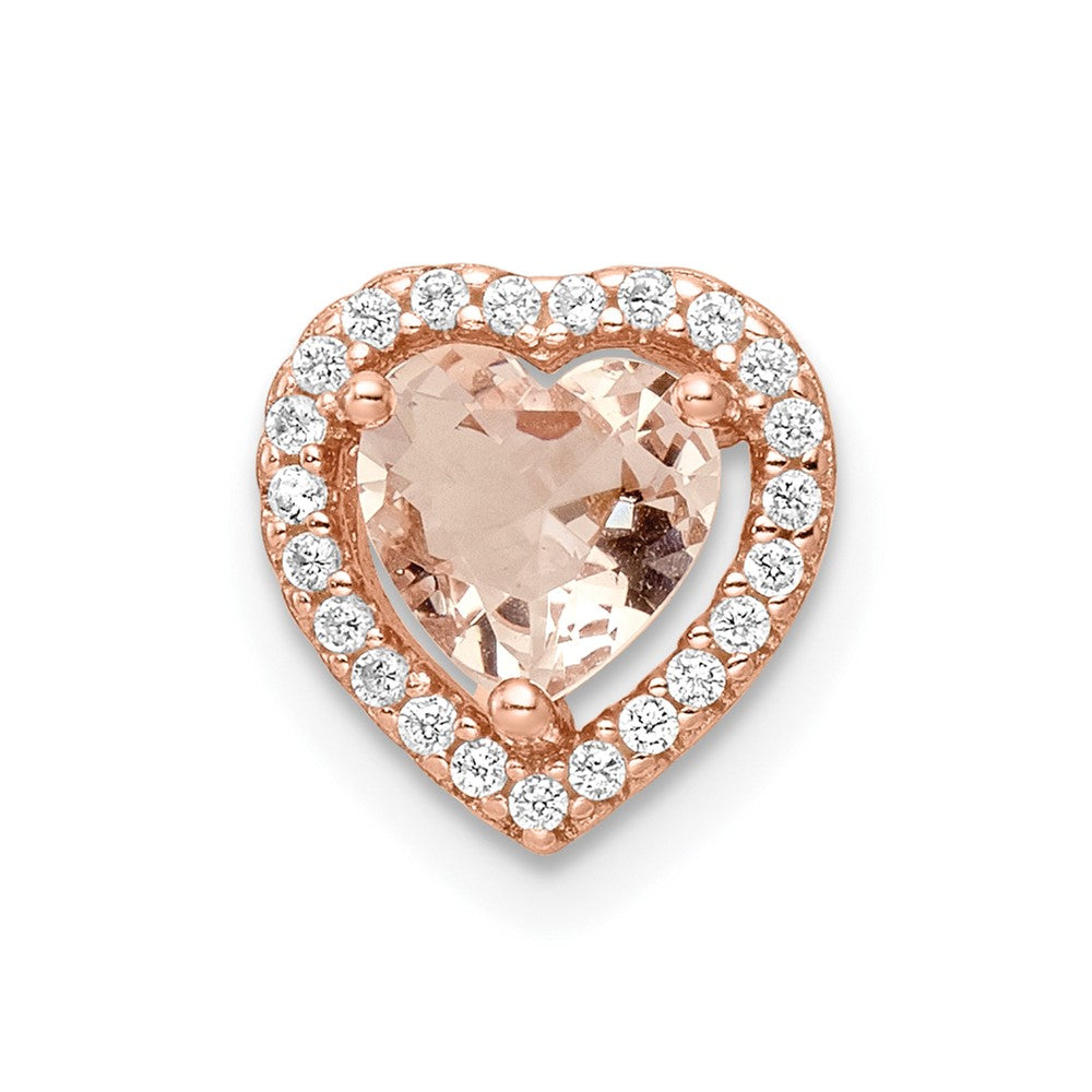 Sterling Silver Rose-tone Polished Pink & White CZ Heart Chain Slide