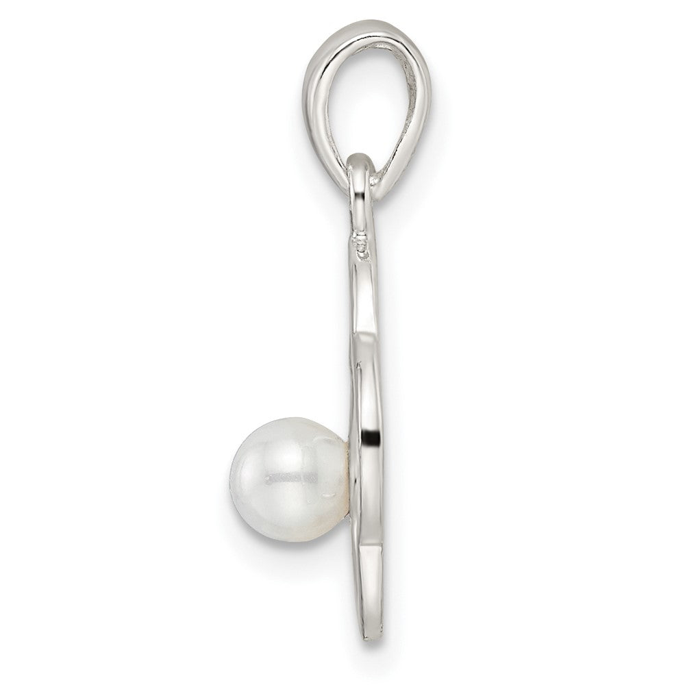 Sterling Silver Polished Imitation Pearl Clover Pendant