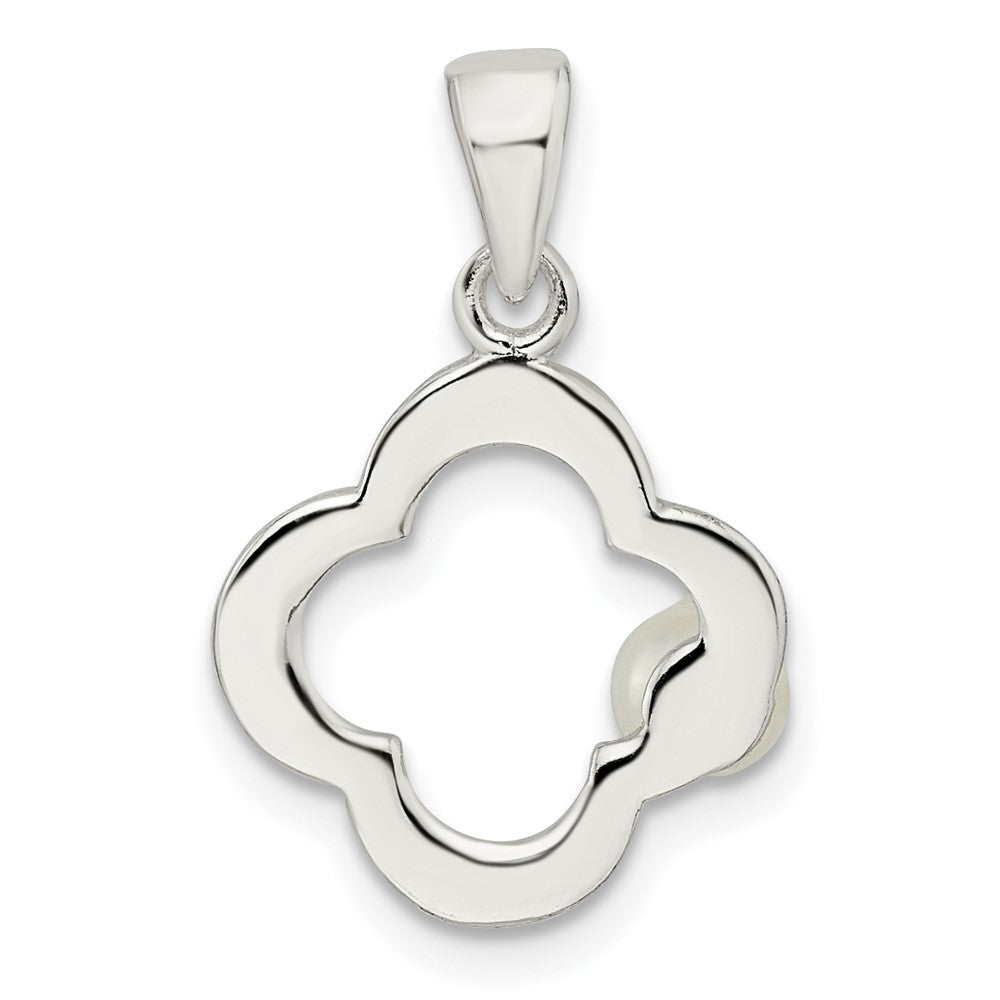 Sterling Silver Polished Imitation Pearl Clover Pendant