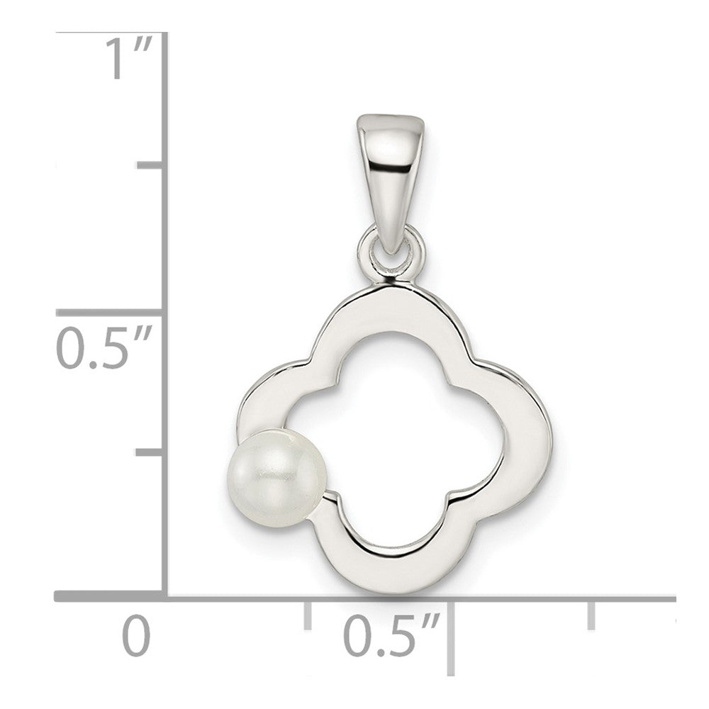 Sterling Silver Polished Imitation Pearl Clover Pendant