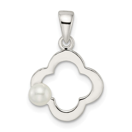 Sterling Silver Polished Imitation Pearl Clover Pendant