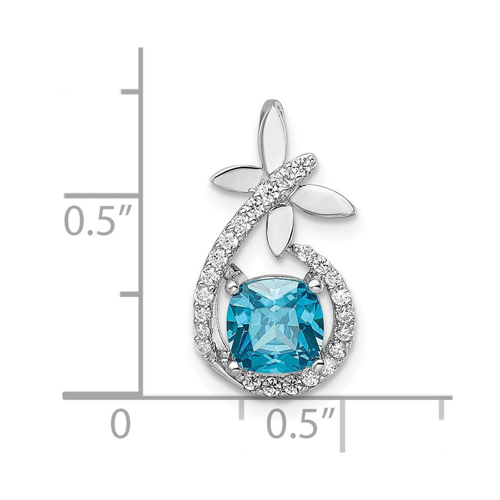Sterling Silver Rhodium plated Blue & White CZ  Butterfly Chain Slide