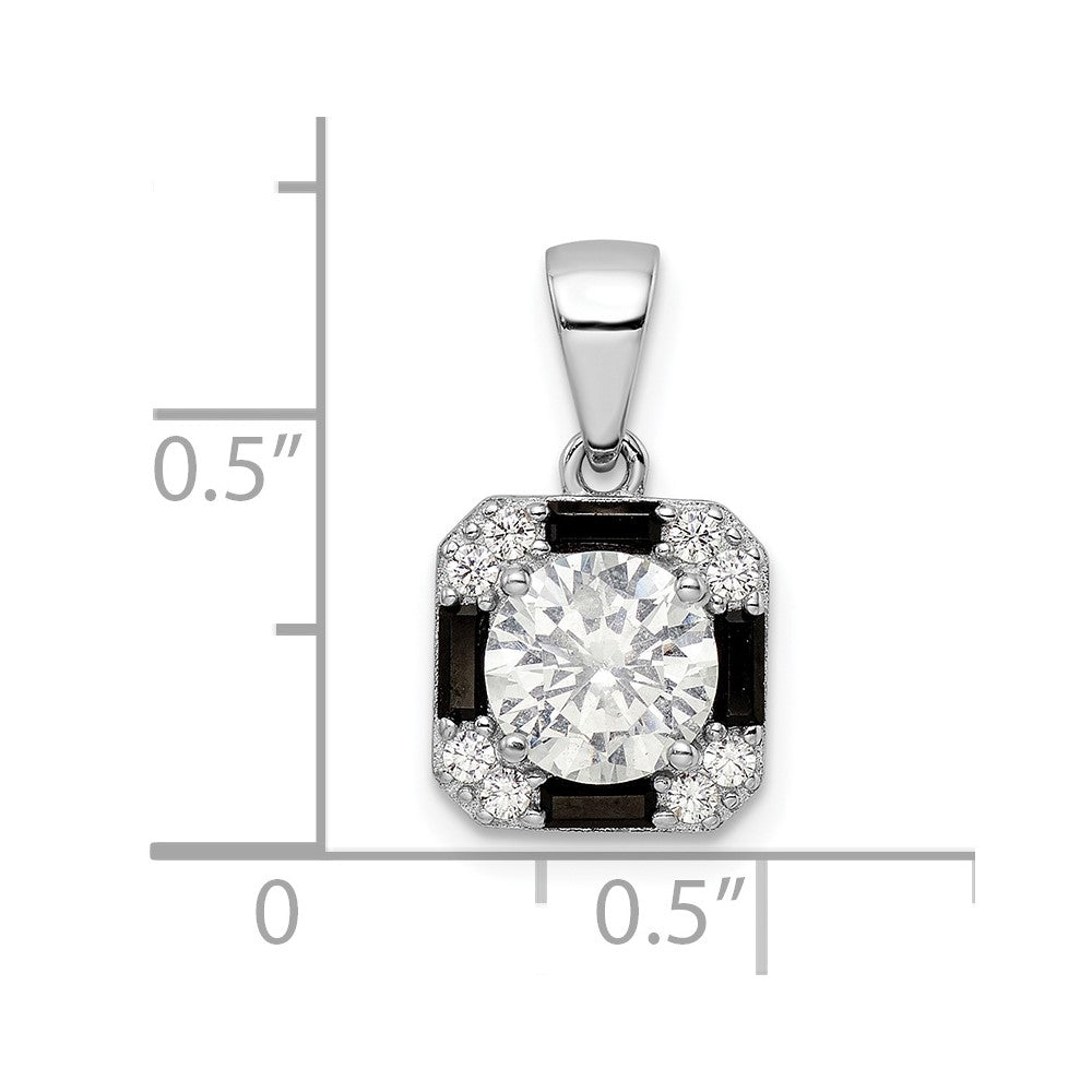 Sterling Silver Rhodium-plated CZ & Black Nano Crystal Square Pendant