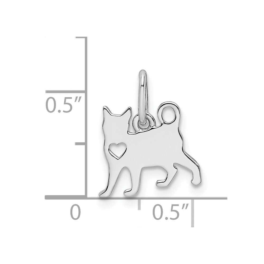 Sterling Silver Rhodium-plated Cat w/Heart Pendant