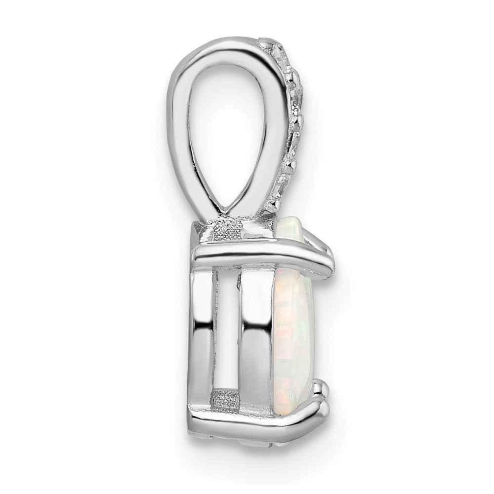 Sterling Silver Rhodium-plated Round White Created Opal & CZ Pendant