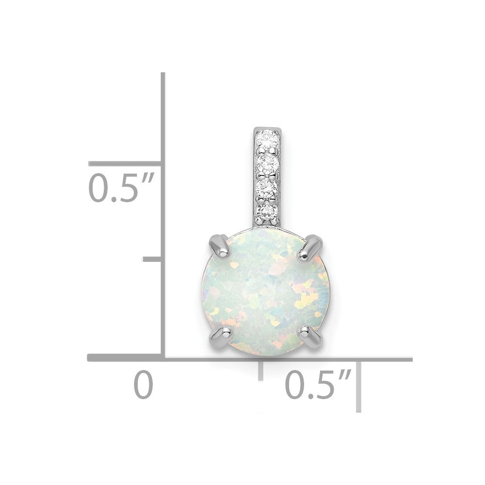 Sterling Silver Rhodium-plated Round White Created Opal & CZ Pendant
