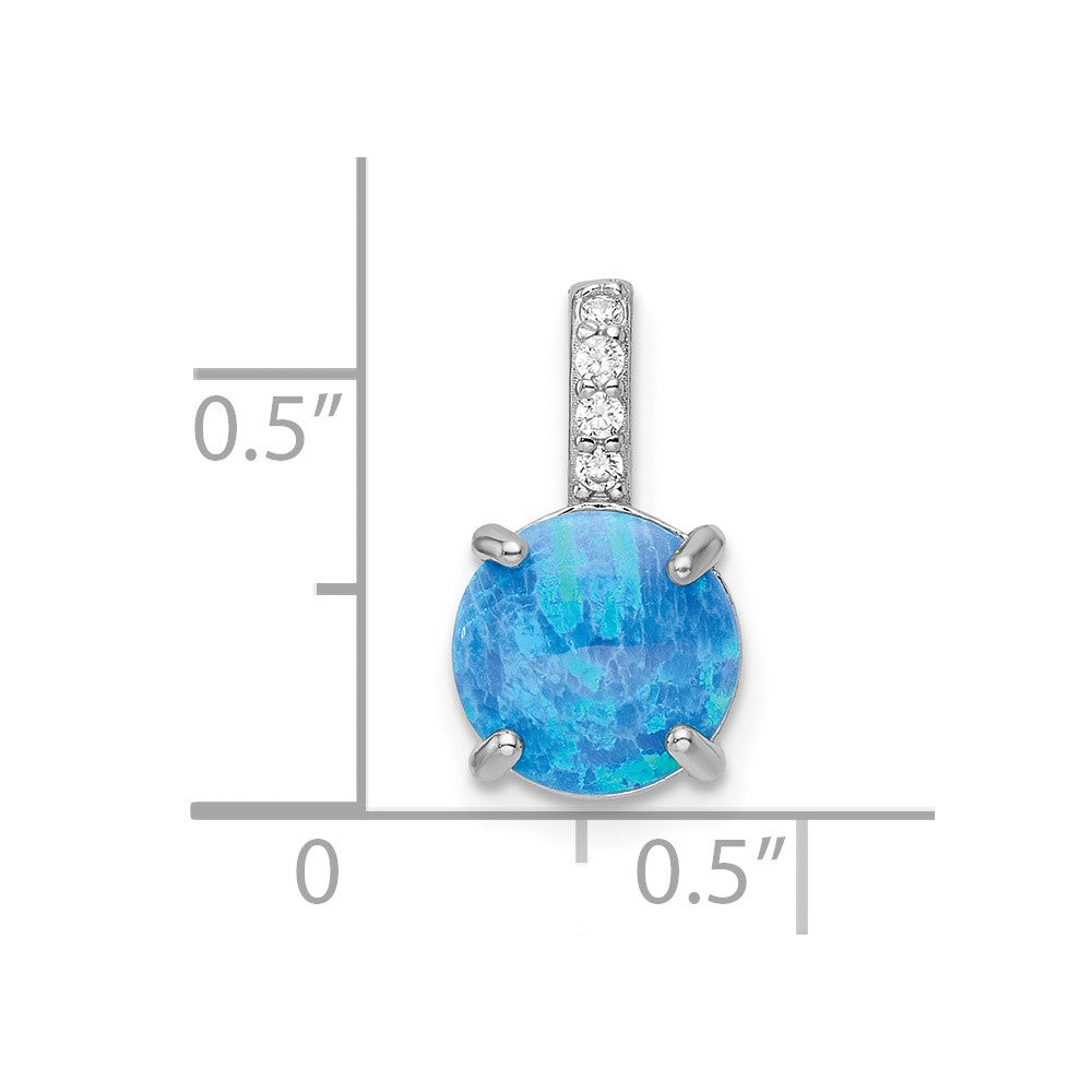 Sterling Silver Rhodium-plated Round Blue Created Opal & CZ Pendant