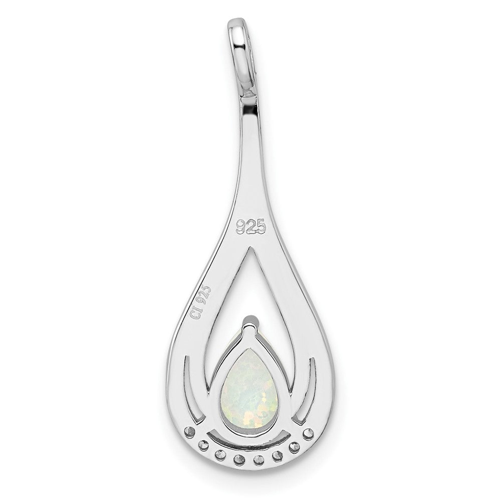 Sterling Silver Rhodium-plated Polished White Created Opal & CZ Pendant
