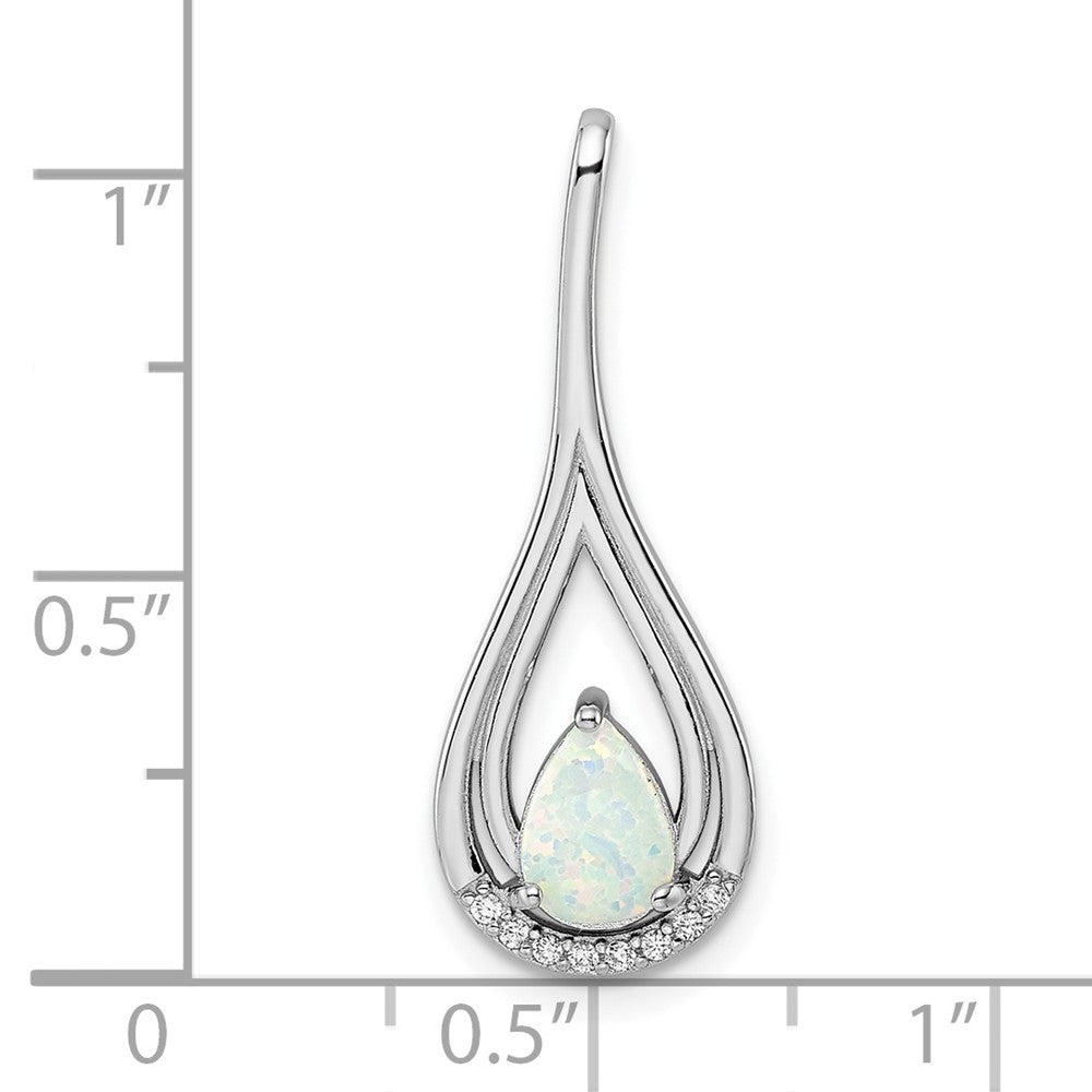Sterling Silver Rhodium-plated Polished White Created Opal & CZ Pendant