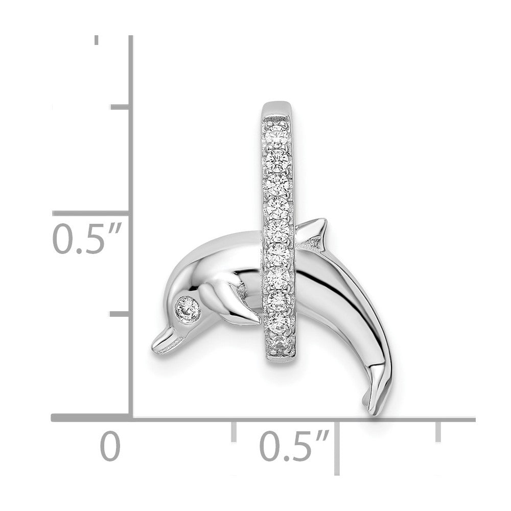 Sterling Silver Rhodium-plated CZ Dolphin Pendant