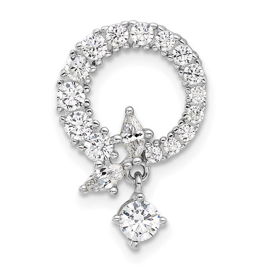 Sterling Silver Rhod-plated CZ Circle Chain Slide Pendant